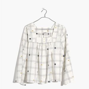 Madewell Embroidered Windowpane Square-neck Button-down Top